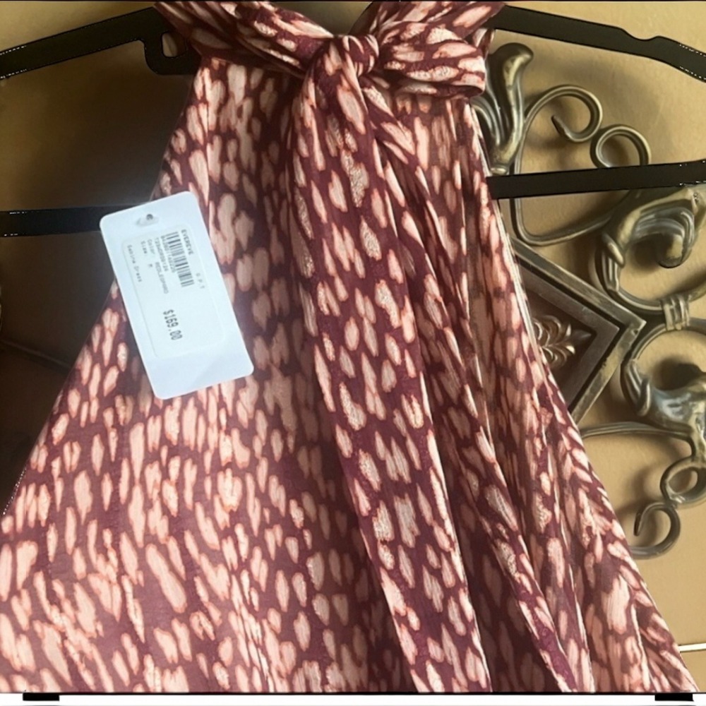Evereve Sabina Dress Red Leopard Halter Tiered Maxi M - Picture 3 of 5